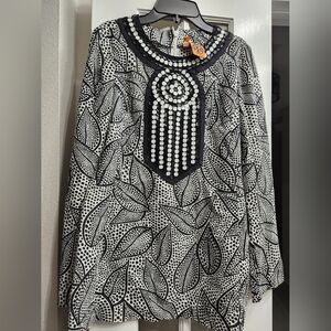 TORY Burch Sequin Embellished Black and White long sleeve Tunic Top 2‎